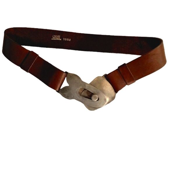 Vintage Garay Steel Gray Buckle Leather Belt - Picture 1 of 7